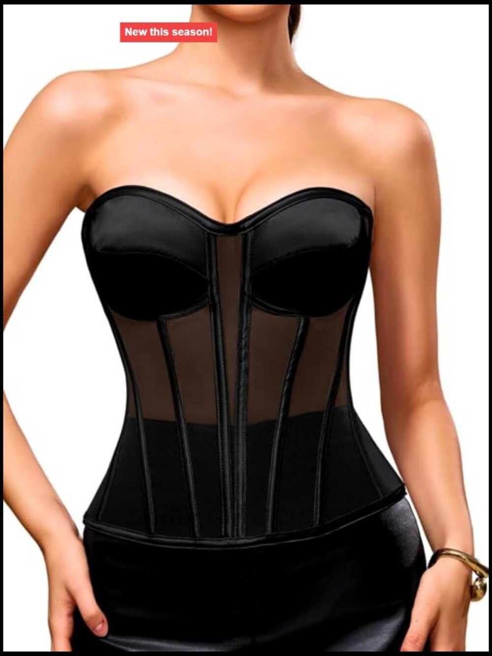 Strapless Mesh Corset Top Lace-Up Bustier Padded Sheer Going Out